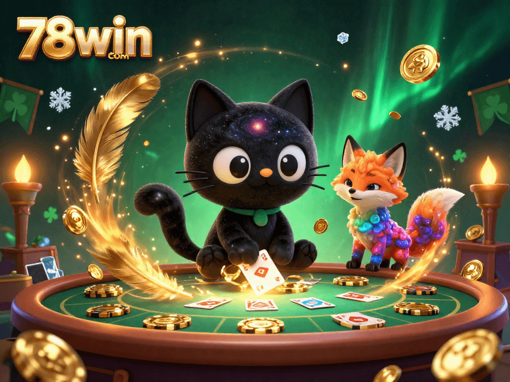 Engage with thrilling action at 78win com, where a black hole cat and nebula fox create an electrifying gambling atmosphere.