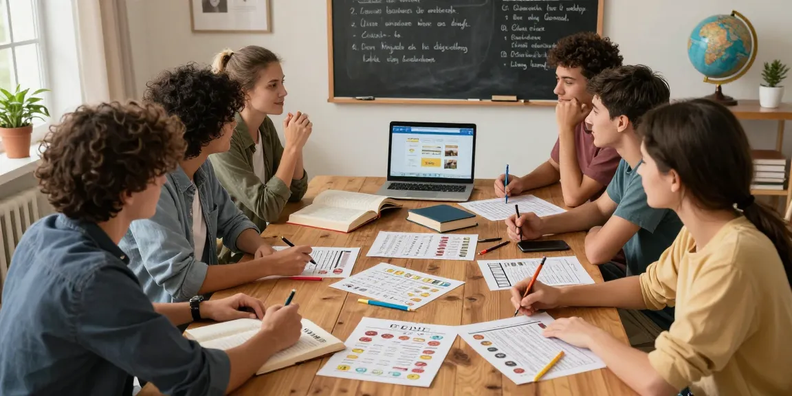 Quiz Allgemeinwissen Runde mit Freunden am Tisch in gemütlicher Leseecke