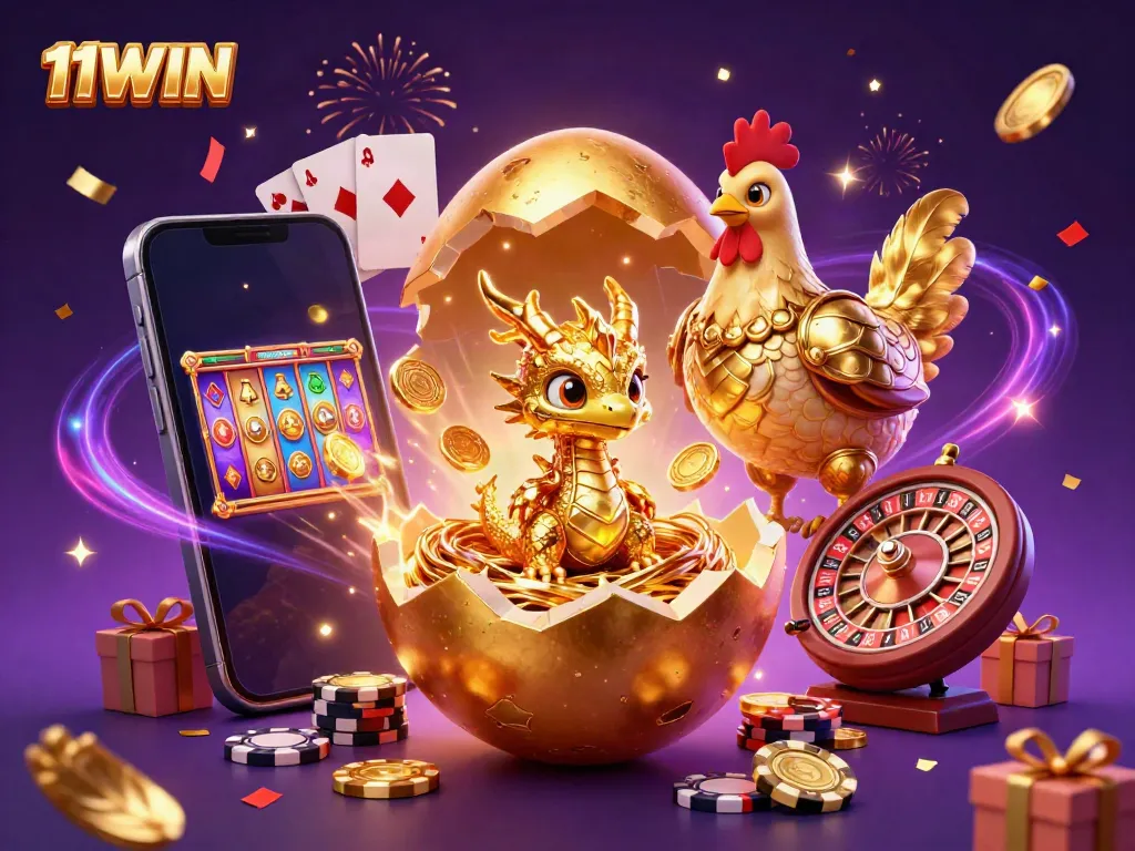 Engaging scene showcasing 11WIN, featuring a golden dragon and luxurious gaming elements for an unforgettable experience.