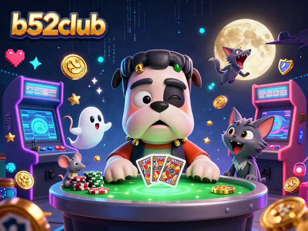 b52club engaging players at a vibrant casino table with a spooky twist, showcasing unique gaming elements.