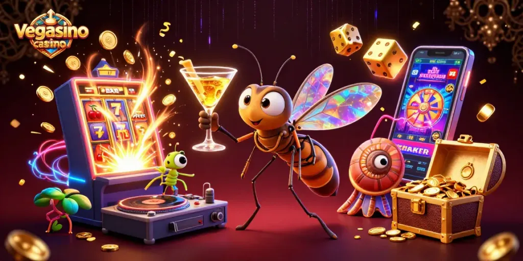 Experience the thrill of vegasino casino with our vibrant 3D illustration showcasing dynamic games.