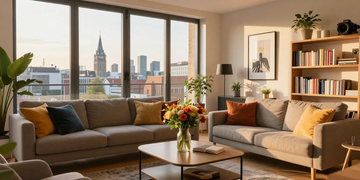 Moderne Monteurwohnung Hannover mit gemütlichem Wohnbereich und Tageslicht.
