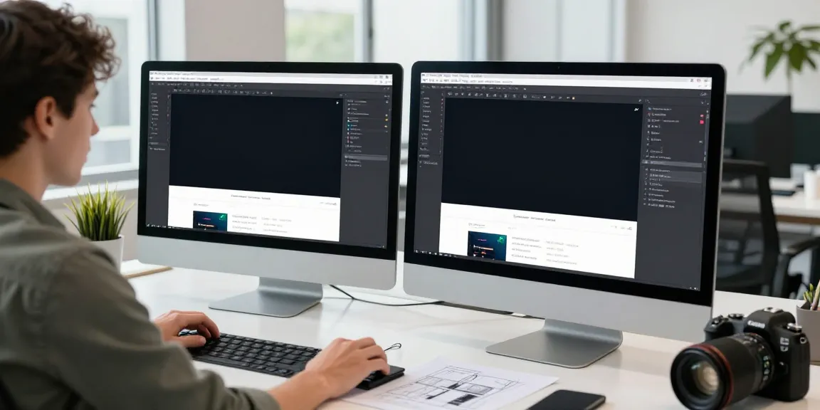 Webdesign Saarland, kreatives Studio mit Designer am Laptop, umgeben von modernen Arbeitsmitteln.