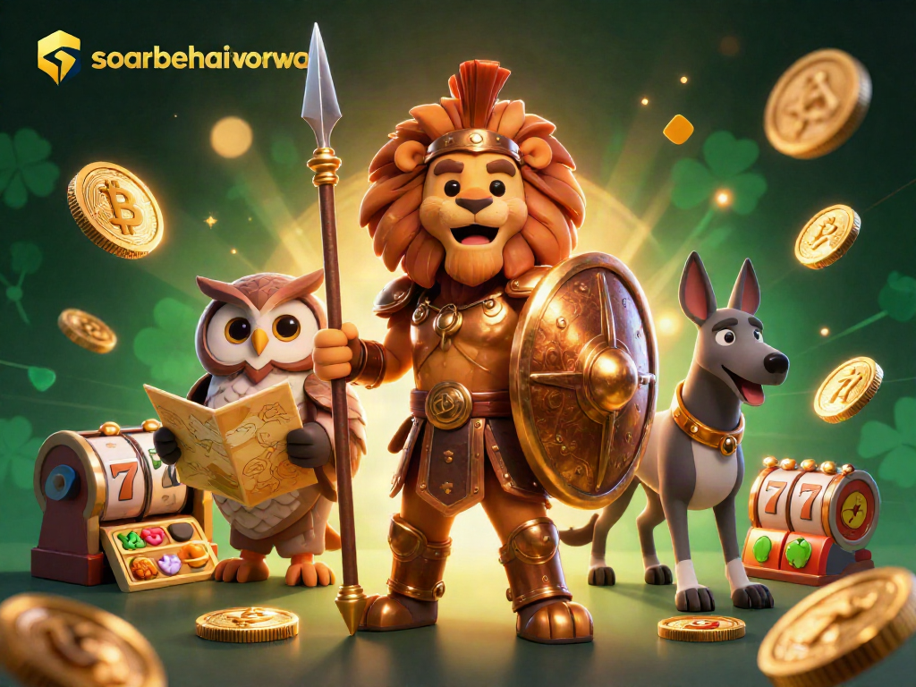 Engage in thrilling gaming action with soarbehaviorwa featuring a Spartan lion, tactics owl, and swift greyhound.