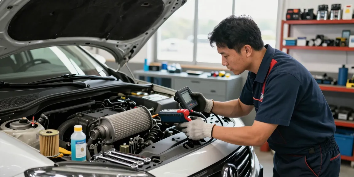 Mechaniker beim DPF-Reinigen in einer Werkstatt mit modernem Equipment.