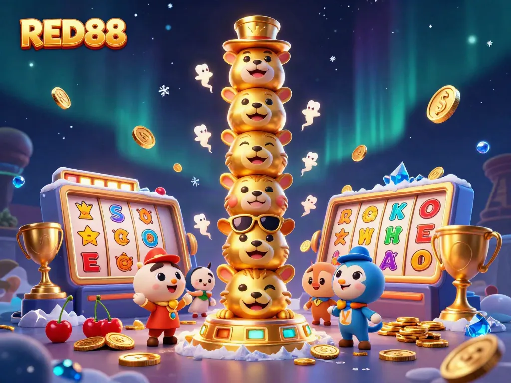 Immerse yourself in the dynamic gameplay of RED88 with vibrant slot machines and lively casino elements.