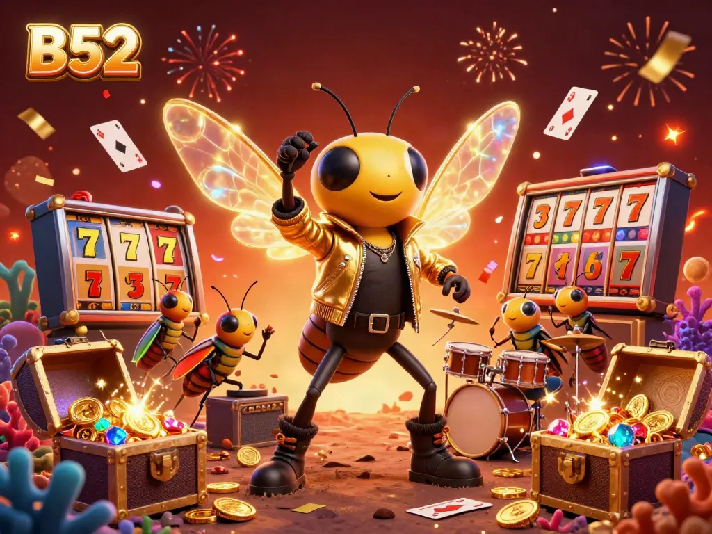 B52 offers pulsating slot excitement with a cicada rock star and vibrant casino elements.