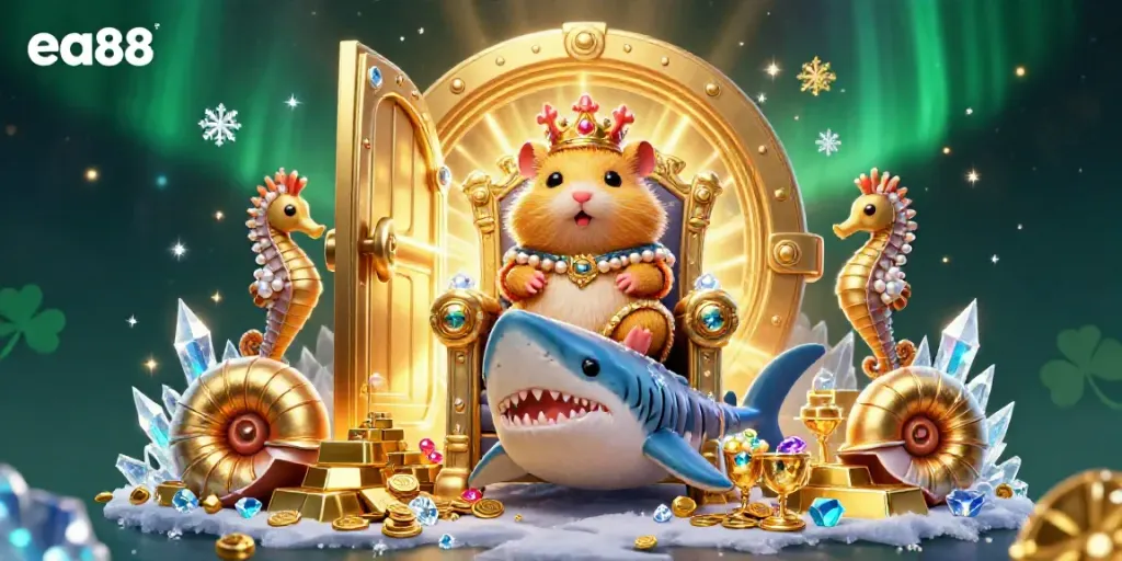 Engage with the vibrant world of ea88 where the golden hamster king rules over a treasure-filled casino kingdom.